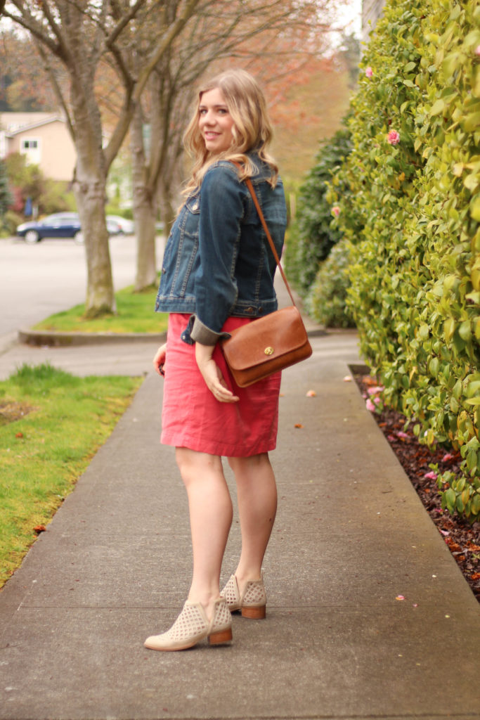 j.crew denim dress - jeffrey campbell taggart booties - casual weekend spring outfit